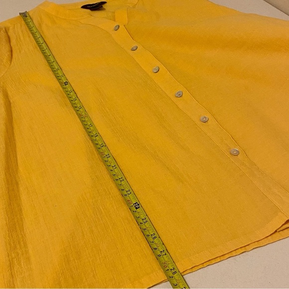 MULTIPLES Blouse Women Size XL Yellow Button Front Buttons Tie 3/4 Sleeve V-Neck - Picture 8 of 8